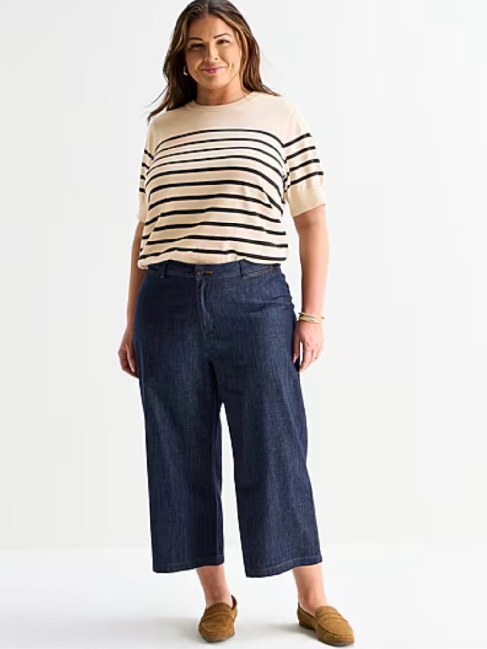 Liz Claiborne Wide Leg Crop Trouser Jeans – Dark Moon Wash: 18W